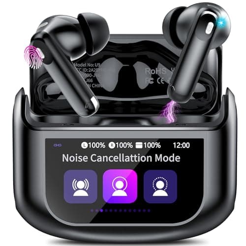 Wireless Earbuds, 48H Smart Touch Screen Ear Buds Bluetooth 5.4 Headphones in Ear, ANC/ENC Noise Cancelling Mic Bluetooth Earbuds with HiFi Stereo, 5 EQ Modes, IPX7 Waterproof Wireless Earphones Black