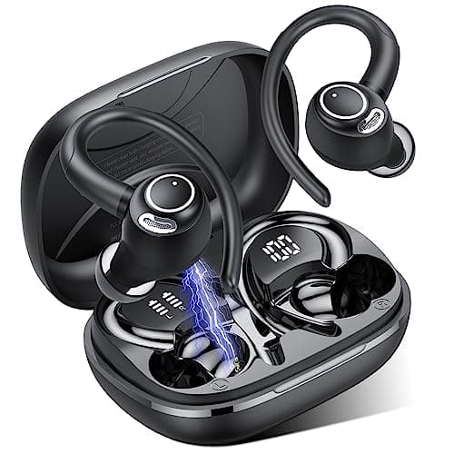 Jesebang Wireless Earbuds, Bluetooth 5.3 Headphones, 2025 Wireless Earphones HiFi Stereo Sound with ENC Mic, Sport Headsets in Ear EarHooks for Running, 40H Dual LED Display, IP7, Black