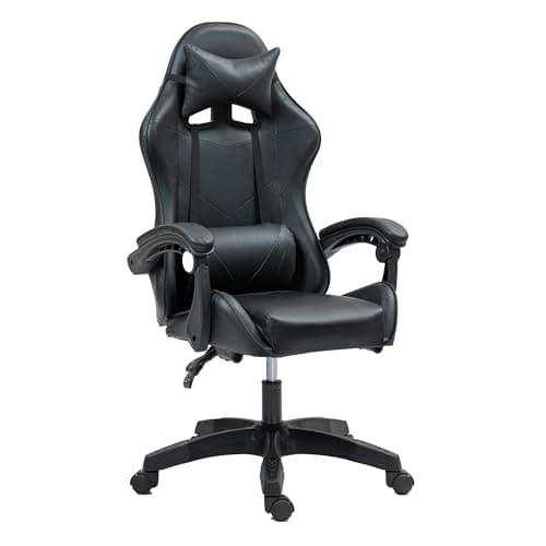 Gaming Chair Ergonomic Drafting Chair with Lumbar Support and Adjustable Footrest Headrest Height-Adjustable and Adjustable Reclining Gaming Chiar 208 (Gaming Chiar without footrest, Black+Black)