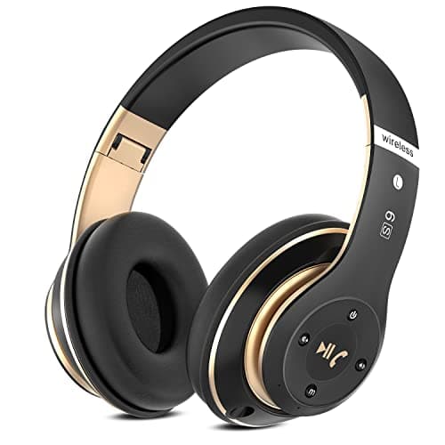 Rebocico Bluetooth Headphones Over Ear, 6 EQ Modes Wireless Headphones Over Ear,65 Hours Playtime Foldable Lightweight Wireless Headphones,with Built-in HD Mic, FM, SD/TF for PC/Home?Black & Gold?