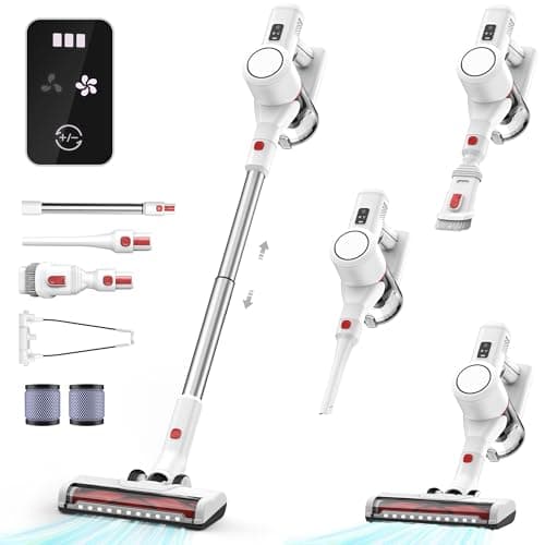 Syntecno Cordless Vacuum Cleaner Stick Vacuums - Electric Brooms Powerful Lightweight Vaccum Cleaners Upright Handheld Rechargeable Lithium-Ion Battery Wireless for Home Hardwood Floor Carpets Car