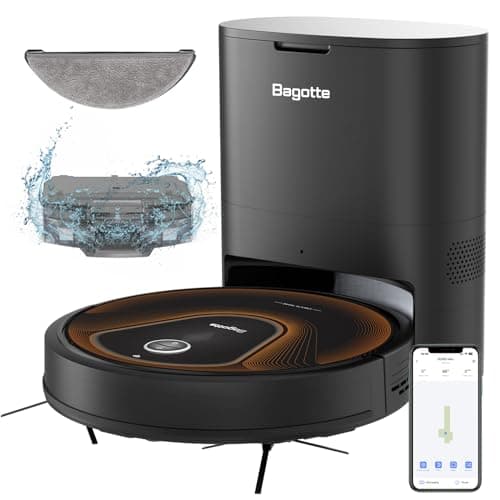 Bagotte Robot Vacuum Cleaner with Mop,4-in-1 Robot Vacuum Cleaner for 60 Days of Cleaning,Super Suction Robotic Vacuums with Self-Empty,Compatible with Alexa,Ideal for Floor