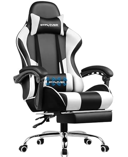 GTPLAYER Gaming Chair,Computer Chair with Footrest and Lumbar Support, Height Adjustable Gaming Chair with 360°-Swivel Seat and Headrest for Office or Gaming White