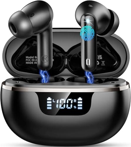 Wireless Earbuds, Bluetooth 5.4 Headphones with 4 ENC Noise Cancelling Microphone, Ear buds with HiFi Stereo Deep Bass, Bluetooth Earphones 40H Playtime LED Display, IP7 Waterproof Touch Control