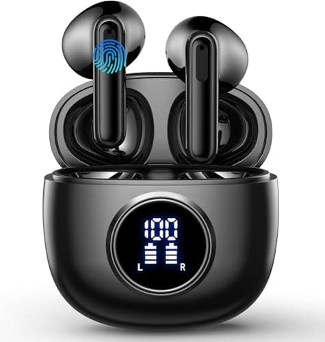 Wireless Earbuds, Bluetooth 5.4 Headphones in Ear with HiFi Stereo Deep Bass, 4 ENC Noise Cancelling Mic Wireless Earphones 48H Playtime, Bluetooth Earbuds LED Display, IP7 Waterproof, Bright Black