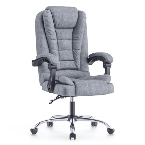 naspaluro Executive Office Chair High Back Desk Chair Ergonomic Recliner Computer Chair Gaming Chair with Tilt Function Heavy Duty for Home Office Working (Grey Fabric)