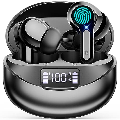 Wireless Earbuds Ear Buds Earphones - Bluetooth 5.3 USB C Mini Headphones Touch Control with Microphone Hi-Fi Stereo Sound Deep Bass CVC Noise Cancelling Dual LED Display 35H Playtime Water-Resistant