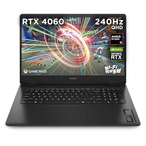 HP Omen 17" Gaming Laptop, AMD Ryzen 9-8945HS, AI Enhanced, 32 GB RAM, 1TB SSD, NVIDIA GeForce RTX 4060 Graphics, QHD IPS Display, 240Hz, Up to 6 hrs 45m battery, Win 11, Shadow Black, 17-db0008sa