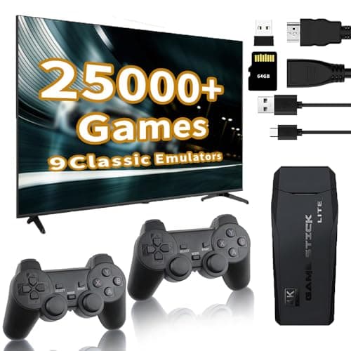 Classic Retro Games Console Tv: with 64GB Built-in Card 20000+ Games - Play TV Stick with 2 Game Controllers Support 4K HD Output