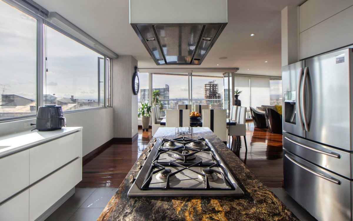 Kitchen Area with Big Window Glass Panels